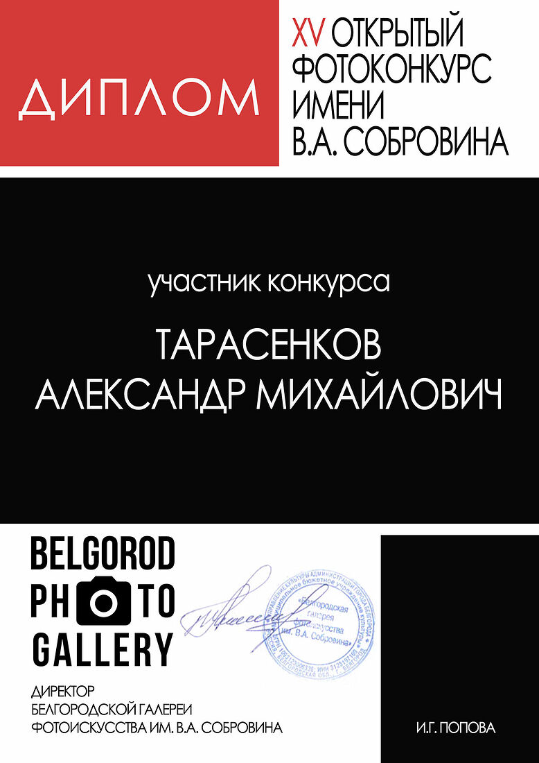 Dear friends! My work participates in the exhibition of finalists of the XVI open competition named after V.A. Sobrovin (V.A. Sobrovin Photo Gallery), Belgorod.